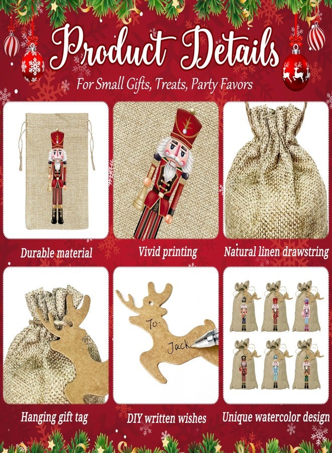 BORAMDO Christmas Nutcracker Linen Wrapping Bags, 24Pcs, Watercolor 12 Designs, Small Treat Candy Bags for Holiday Party Favor Supplies - Image 3